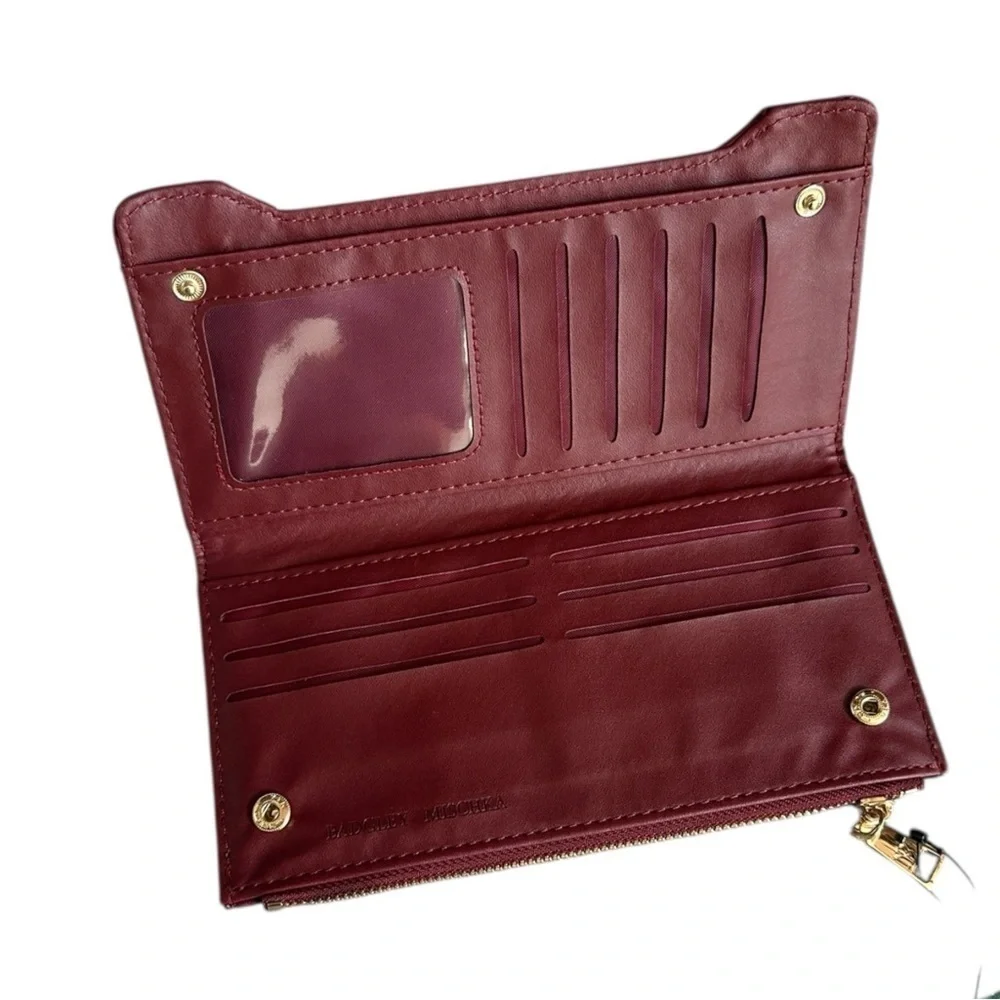 Badgley Mischka Long Cards Wallet NWT Wine & Gold Classic Quilted Design Slim